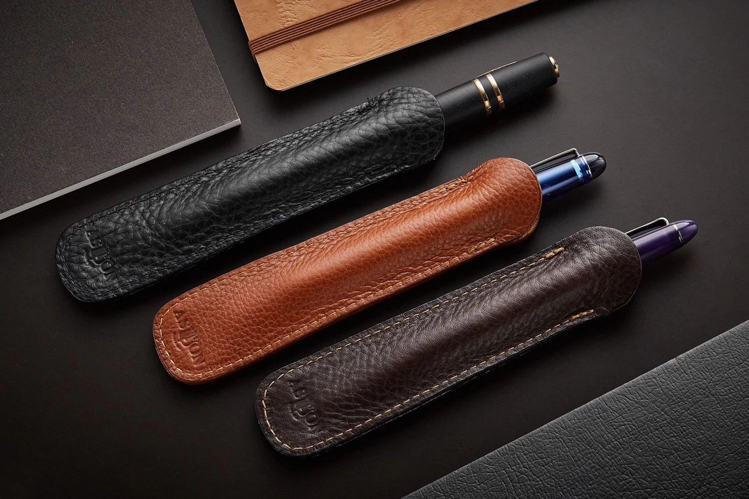 Aston Leather Single Slip Pen Pouch - Dark Brown - Image 5