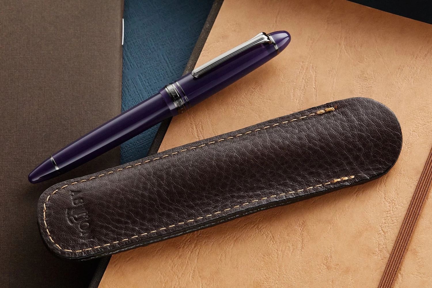Aston Leather Single Slip Pen Pouch - Dark Brown - Image 2