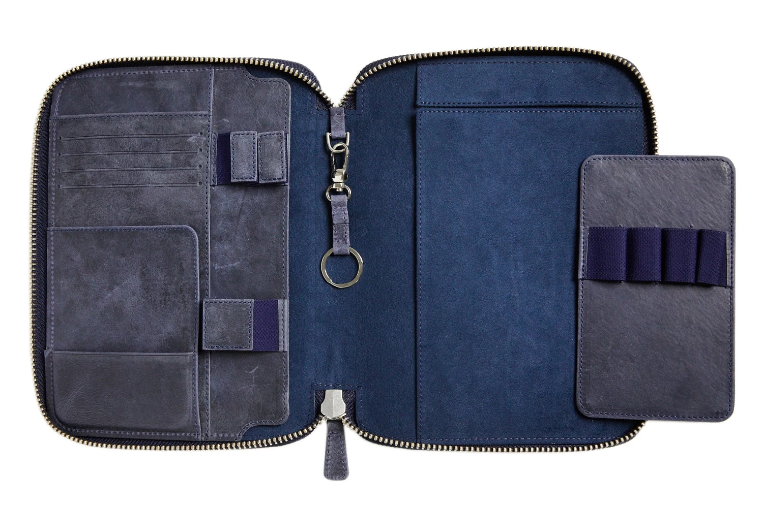Galen Leather Zippered A5 Notebook Folio - Crazy Horse Navy Blue - Image 2