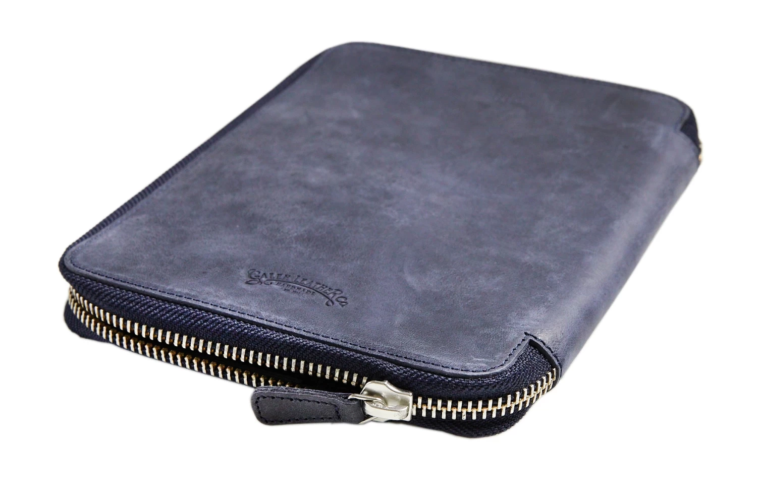 Galen Leather Zippered A5 Notebook Folio - Crazy Horse Navy Blue - Image 4