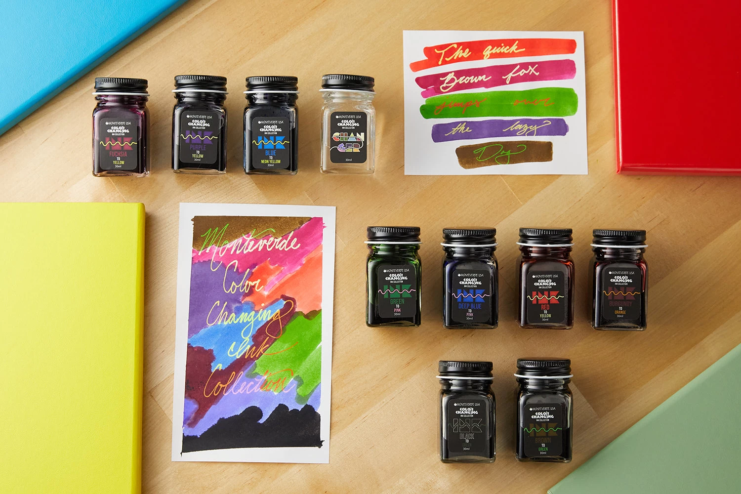 Monteverde Color Changing Blue To Neon Yellow - 30ml Bottled Ink - Image 3