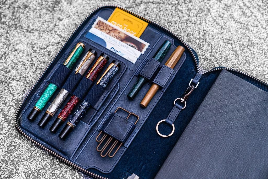 Galen Leather Zippered A5 Notebook Folio - Crazy Horse Navy Blue - Image 11