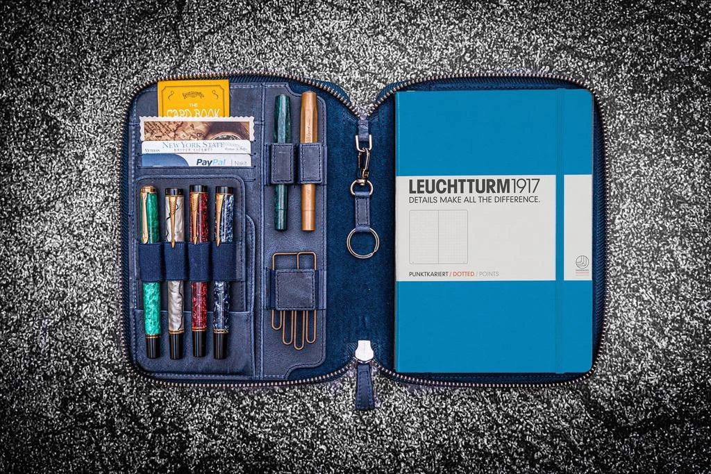 Galen Leather Zippered A5 Notebook Folio - Crazy Horse Navy Blue - Image 10